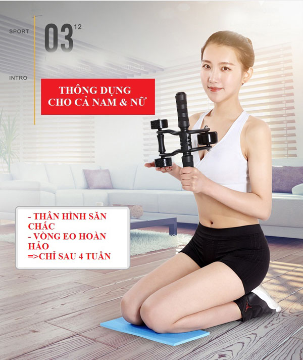 Con lăn tập cơ bụng 3 bánh chính hãng